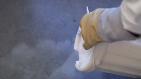 Liquid Nitrogen Being Spilled From Container Onto Solid Flooring Vídeo Stock 94717602