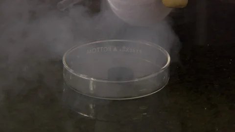 Liquid nitrogen cooling a superconductor Stock Footage 99055879