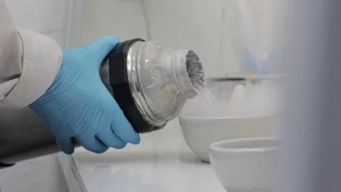 A Liquid Nitrogen experiment scientist working Stock Footage