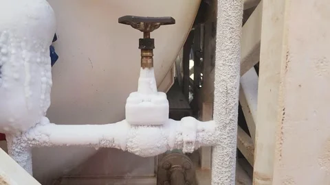 Liquid nitrogen pipeline with iced surface. Stock Footage 253469578