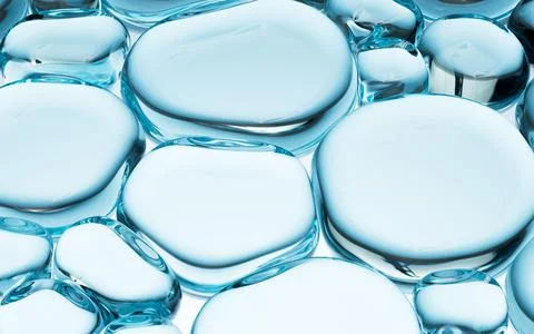 Liquid oil bubble texture background, transparent glass background, 3d rend.. Stock Illustration