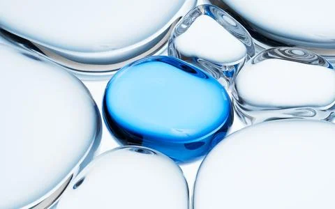 Liquid oil bubble texture background, transparent glass background, 3d rend.. Stock Illustration