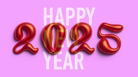 Liquid orange shiny hand drawn volumetric 3D numbers 2025 on pink background Stock Footage 286168077