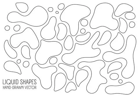 Liquid organic shapes, linear, black outline. Vector hand drawing. Stock Illustration
