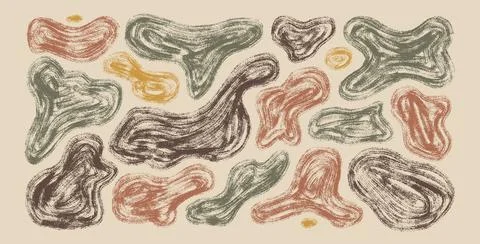 Liquid organic shapes set. Irregular dry brush marker splodges figures. Random Stock-Illustration
