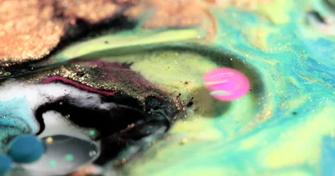 Liquid paint mixing artwork with splash and swirl Stock Footage 153956068