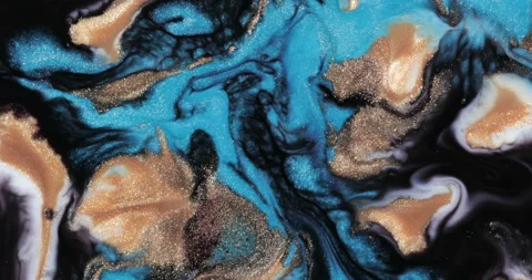 Liquid paint mixing artwork with splash and swirl Stock Footage 155080035