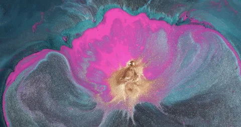 Liquid paint mixing artwork with splash and swirl Video stock 156835074