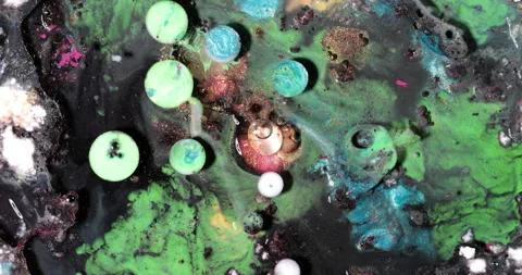 Liquid paint mixing artwork with splash and swirl Stock Footage 157213274