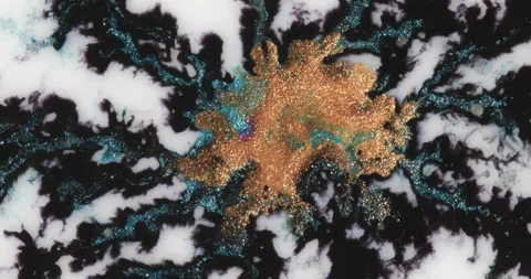 Liquid paint mixing artwork with splash and swirl Stock Footage 160418984