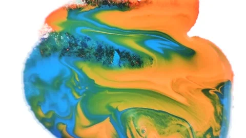 Liquid paint mixing artwork with splash and swirl Video stock 165140556