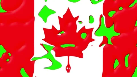 Liquid paint splatter canada flag dissolving and appearing on chroma key green Video stock 79786235