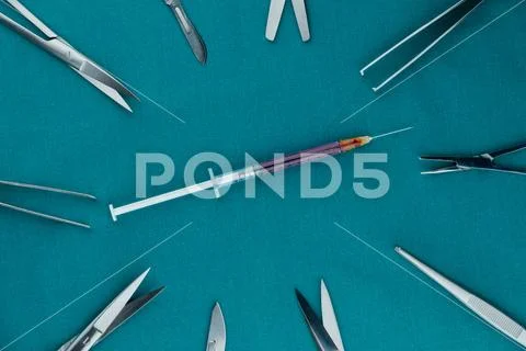 Photograph: Liquid parenteral products in syringe with basic surgical ...