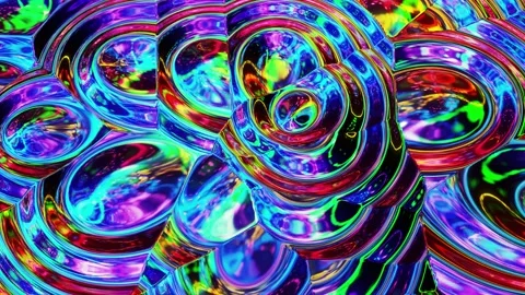 Liquid pattern like waves in looped motion. 3D stylish abstract iridescent bg of Stock Footage 136294788