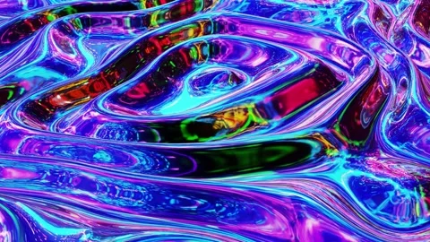 Liquid pattern like waves in looped motion. 3D stylish abstract iridescent bg of Stock Footage 136295322
