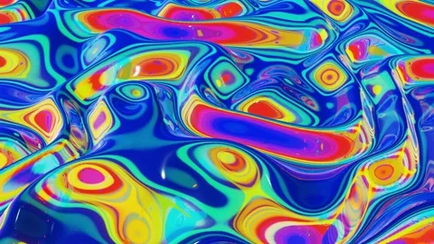 Liquid pattern like waves in looped motion. 3D stylish abstract iridescent bg of Stock Footage 136295510