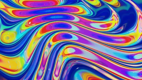 Liquid pattern like waves in looped motion. 3D stylish abstract iridescent bg of Stock Footage 136306871