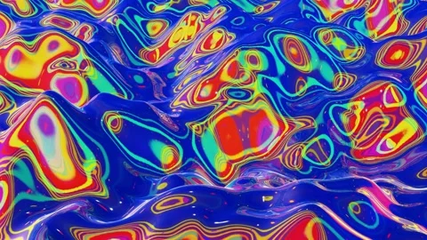 Liquid pattern like waves in looped motion. 3D stylish abstract iridescent bg of Stock Footage 136307727