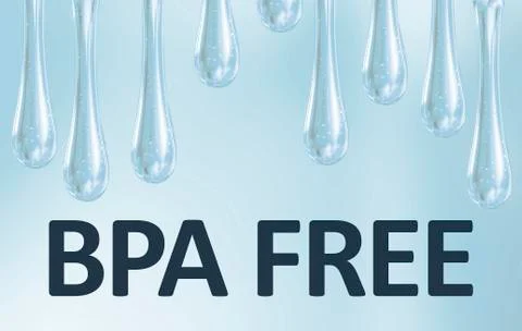 Liquid plastic droplets. Bisphenol, text BPA FREE plastic drops photo 写真素材