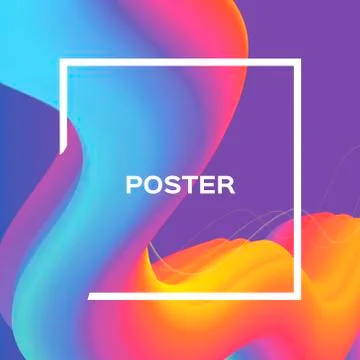 Liquid Poster. Bright Colorful Wave Smoke Shapes with Square frame. Space for Stock Illustration