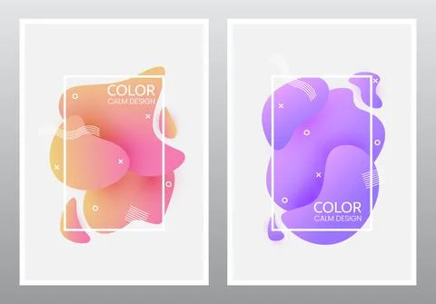 Liquid poster set. Abstract 3d shapes with frame. Color fluid elements with Stock Illustration