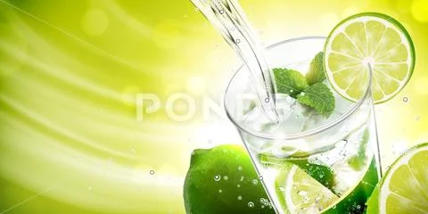 Liquid pouring into mojito Stock Illustration