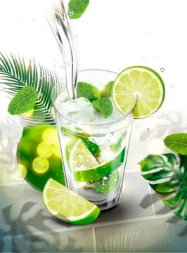 Liquid pouring into mojito Stock Illustration