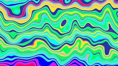 Liquid psychedelic pattern of neon rainbow curved lines Stock Footage 303886424