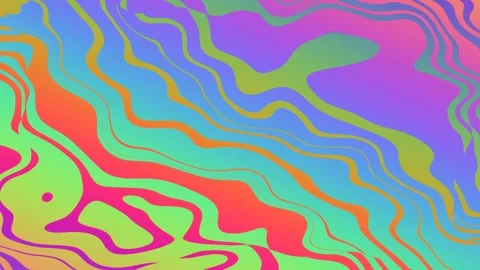 Liquid psychedelic pattern of rainbow holographic curved lines Stock Footage 303886339