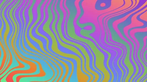 Liquid psychedelic pattern of rainbow holographic curved lines Stock Footage 303886406