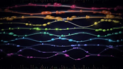 Liquid Rainbow Music Visualizer Loop - Glowing Waveform Pulse Backdrop Video stock 341870470