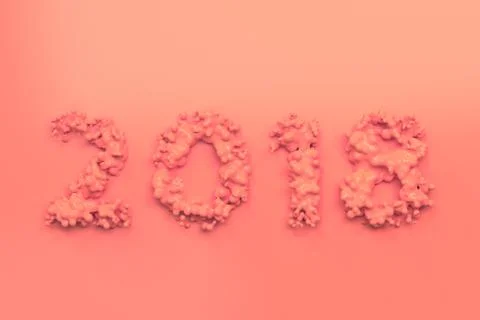 Liquid red 2018 number with drops on red background Stock Illustration