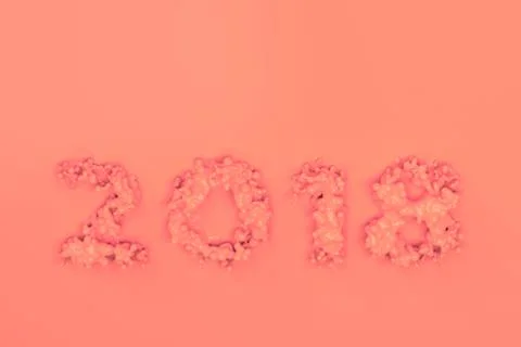 Liquid red 2018 number with drops on red background Stock Illustration