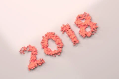 Liquid red 2018 number with drops on white background Stock Illustration
