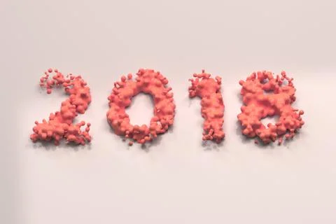 Liquid red 2018 number with drops on white background Stock Illustration