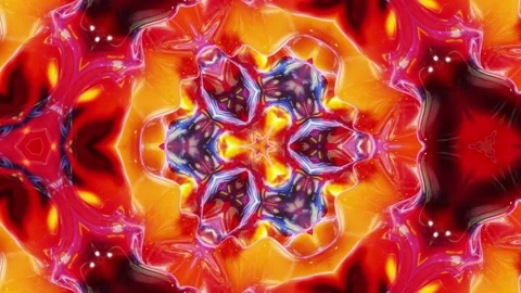 Liquid red yellow orange symmetrical pattern like kaleidoscope with waves. 3D Stock Footage 137465752