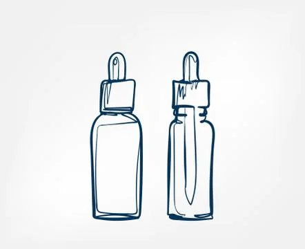 Liquid serum cosmetics jars line art sketch outline isolated design element c Stock Illustration