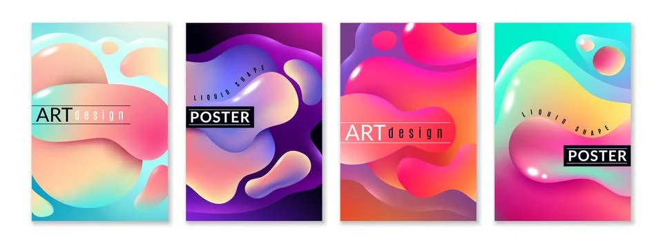 Liquid shape poster. Abstract fluid free shapes color flux minimal paint spots 库存插图