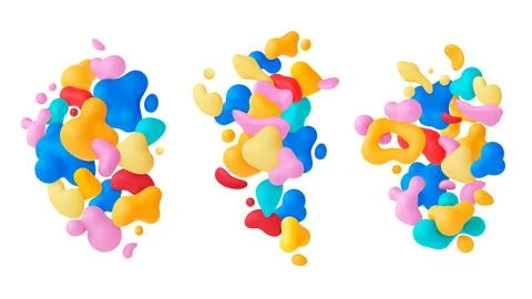 Liquid shapes 3d abstract compositions. Colorful plastic or plasticine blobs and Stock Illustration