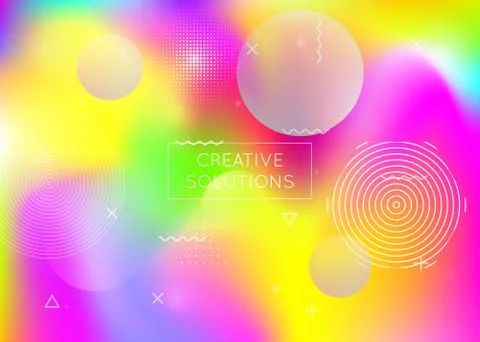 Liquid shapes background with dynamic fluid. Holographic bauhaus Stock Illustration