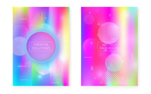 Liquid shapes cover with dynamic fluid. Holographic bauhaus grad Stock Illustration