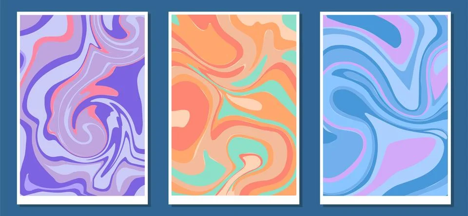 Liquid shapes posters set. Abstract fluid waves patterns and ornaments. Paint Stock Illustration