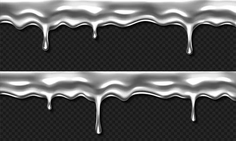 Liquid silver drip, dripping metal, mercury border Illustrazione stock