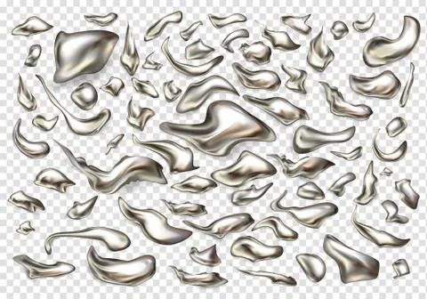 Liquid silver fluid drops realistic set Stockillustratie