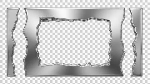 Liquid silver frame, chrome or mercury splash, wavy metallic border, 3d vec.. Illustrazione stock