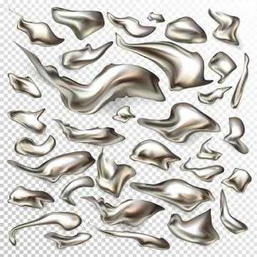 Liquid silver metal drops realistic set 스톡 일러스트