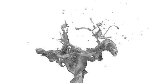 Liquid silver splash in slow motion - on white, alpha channel included (FULL HD) Video stock 50437303