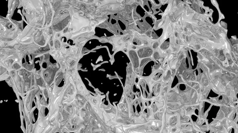 Liquid silver splashes in slow motion into screen - on black, + alpha (FULL HD) Stock-Footage 70193525