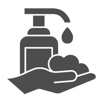 Liquid soap and washed hands solid icon. Hand washing hygiene protection glyph Stock Illustration
