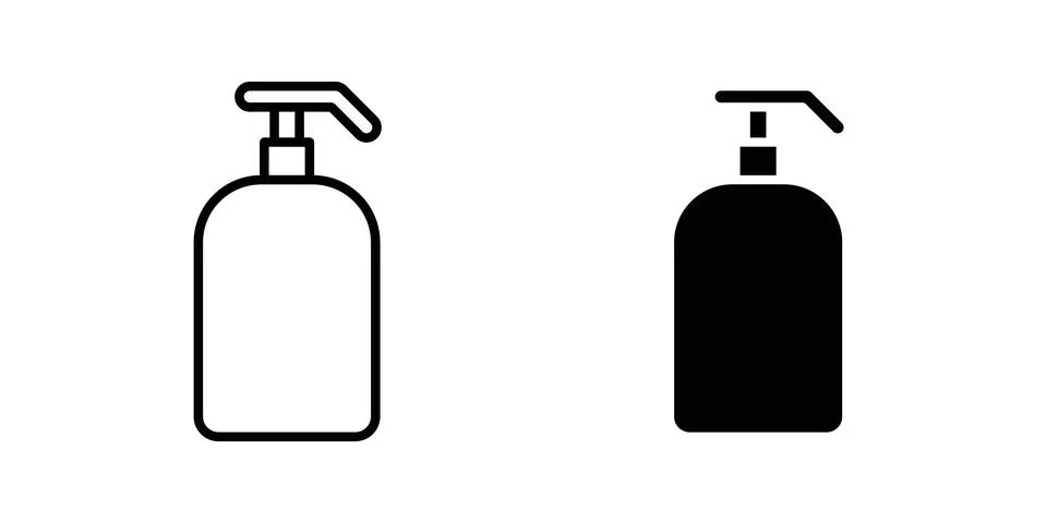 Liquid soap bottle icon solid, line, and editable vector set. Stock Illustration